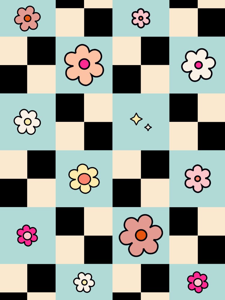 Checkered Flower Mint Check