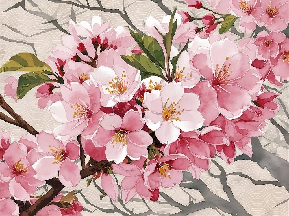 Watercolor Japanese Sakura Flower