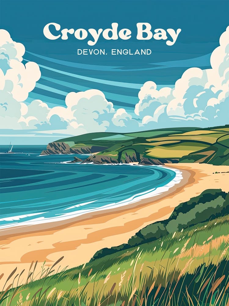 Croyde Bay Devon England Travel Art Illustration