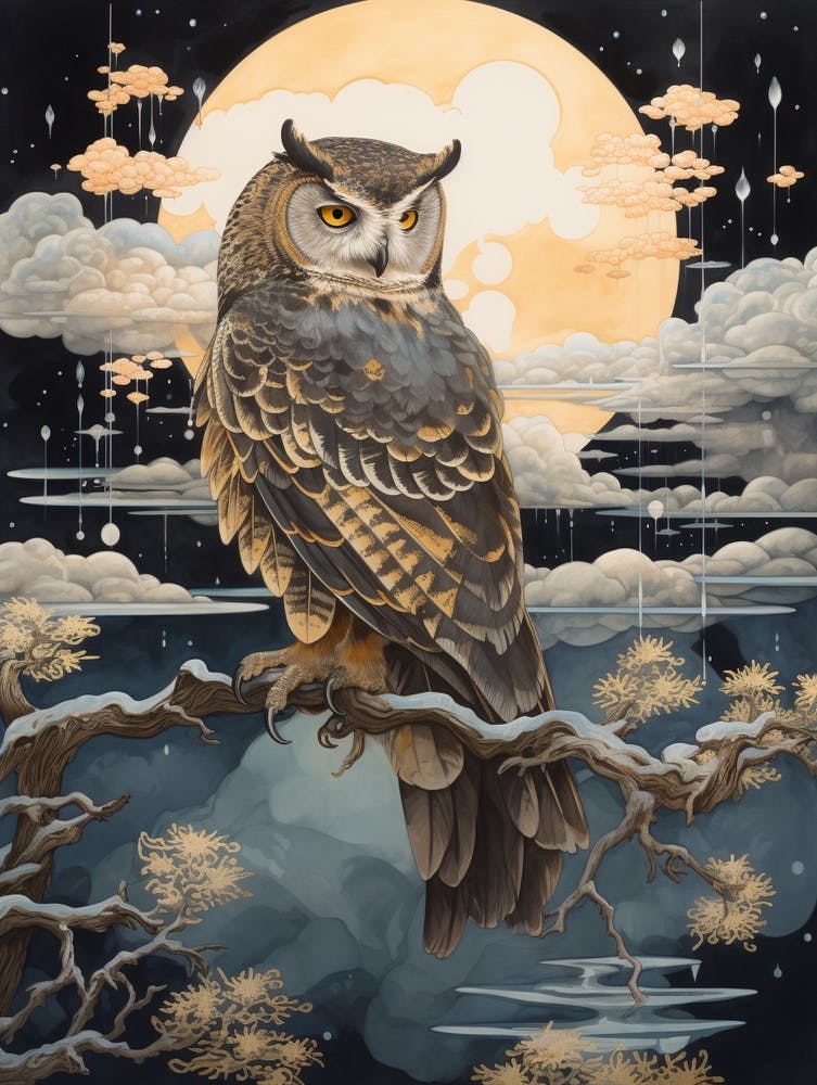 Eastern Screech Owl 3 Gold Detail Painting