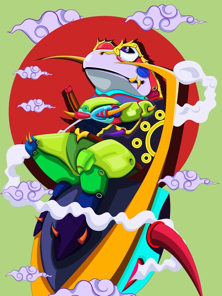 Knight Frog Cartoon Vintage Illustration