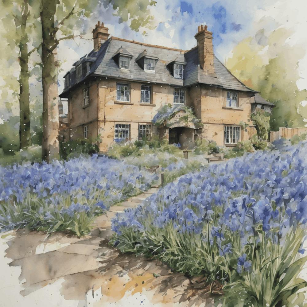 Blue Irises at the Manor - Sunny May Gardens in England - Beautiful Tranquil HD Gallery Fine Wall Art - Greenery Landscape Purple Blue Green Scenery