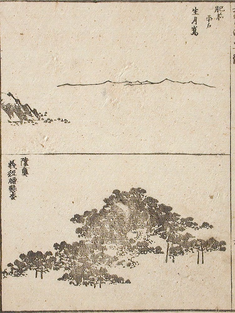 Seigetsushima In Hirado, Hizen; Great Pine Supported On Poles, Mutsu, Katsushika Hokusai