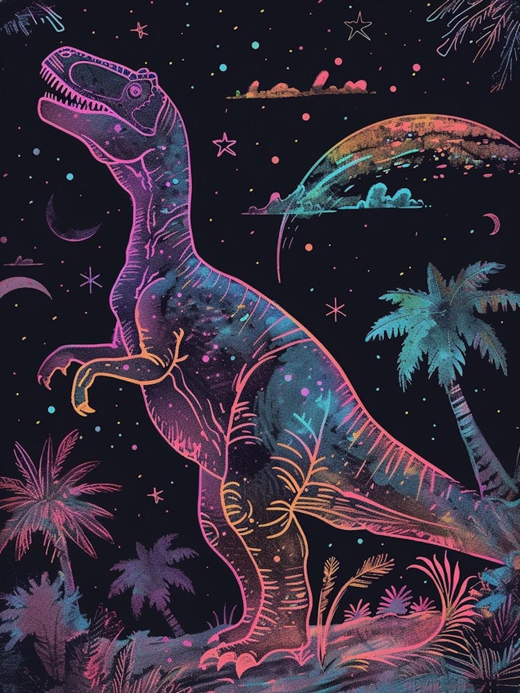 Neon Dinosaur Lines At Night 4