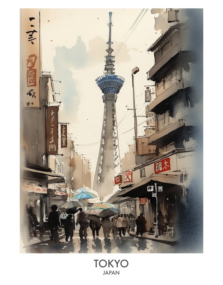 Tokyo Japan Aquarell Reiseposter