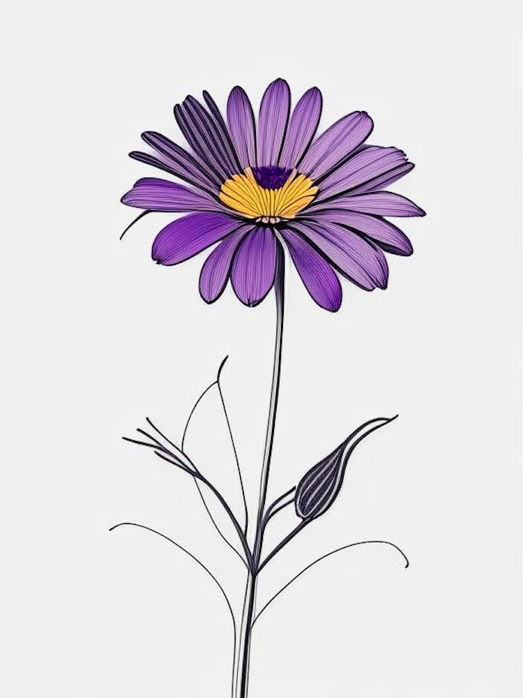 Osteospermum Floral Minimal Line Drawing 2 Flower