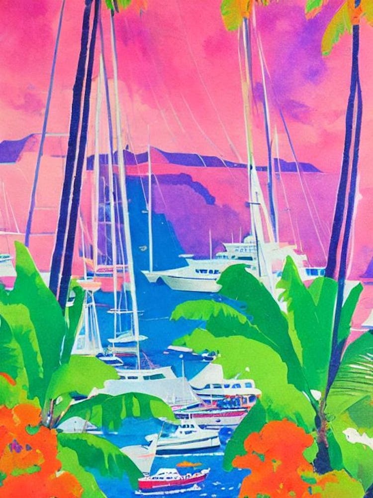 Port Of Kingstown Saint Vincent And The Grenadines Retro Risograph Print 1 harbour
