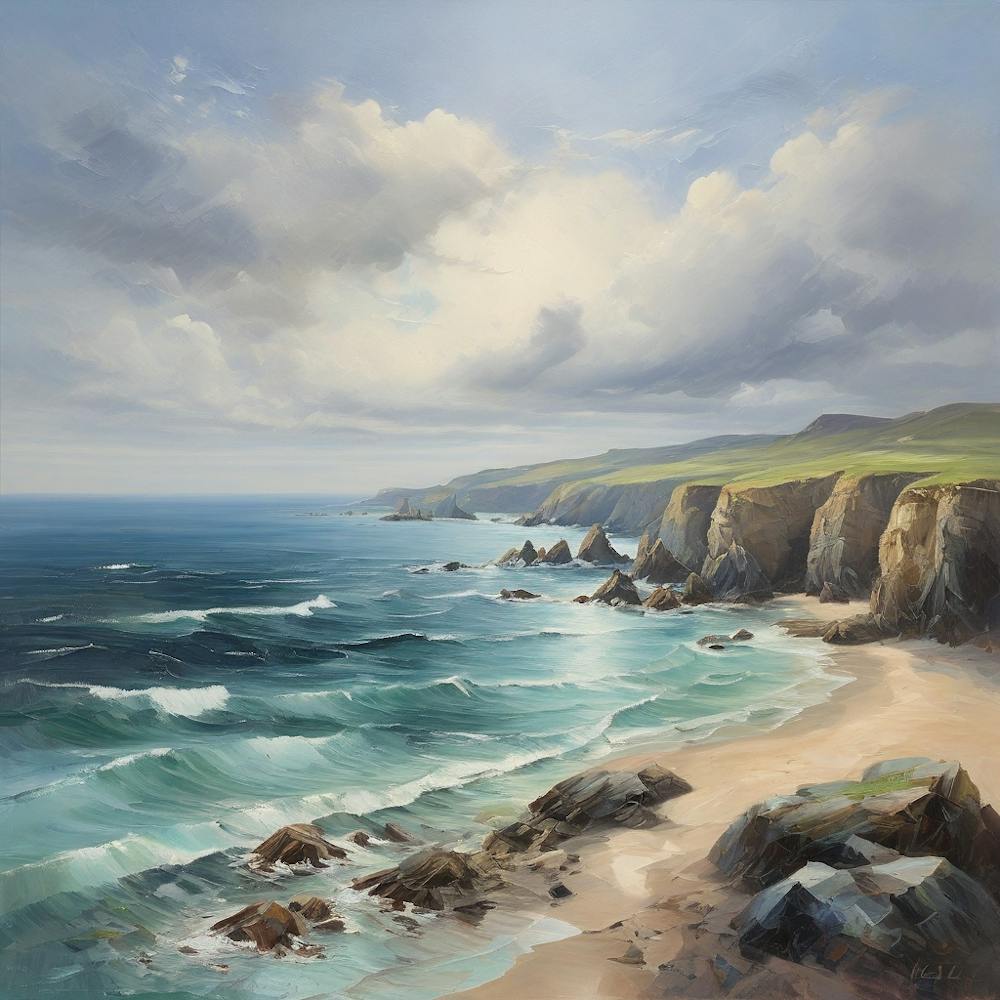Ocean Meeting The Cliffs By The Sand