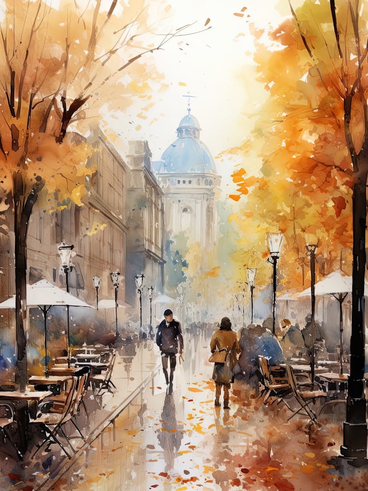 Berlin Germany In Autumn Fall, Watercolour 2
