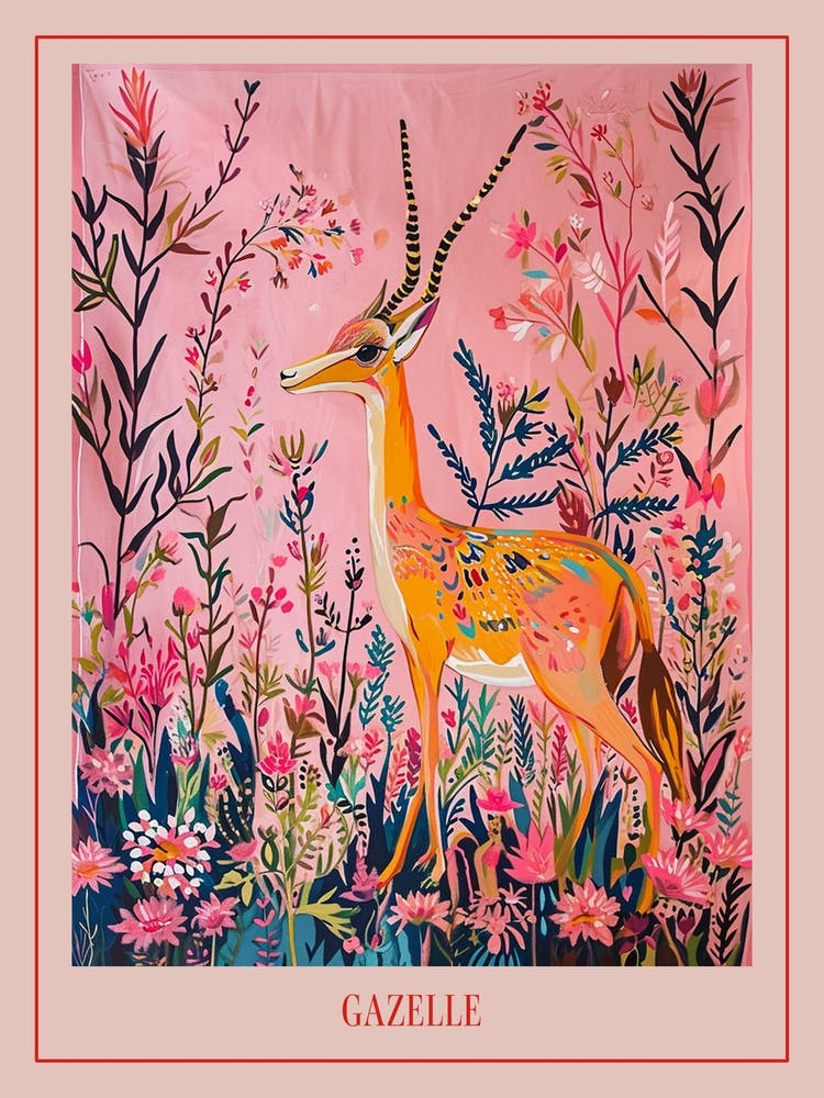 Floral Animal Painting Gazelle 2 Poster