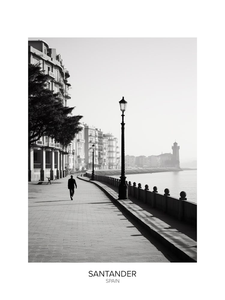 Poster Of Santander, Spain, Black And White Analogue Photography 3