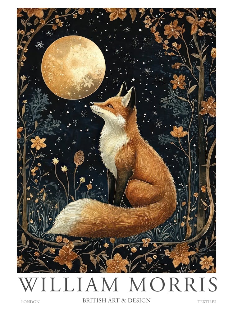 William Morris Night Fox Print Morris Museum Poster Morris Exhibition Poster Painting Fox