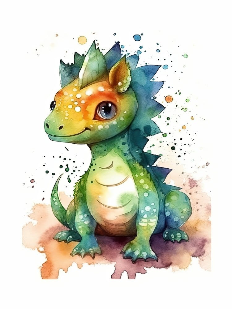Thescelosaurus Cute Dinosaur Watercolour 2