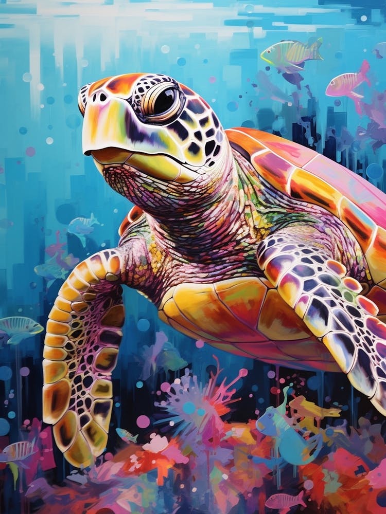 Vivid Pastel Turtle With Aquatic Plants 7