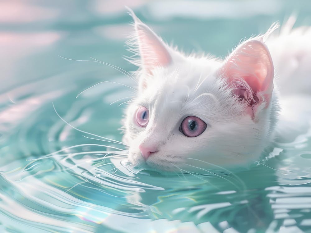 White Cat In Water