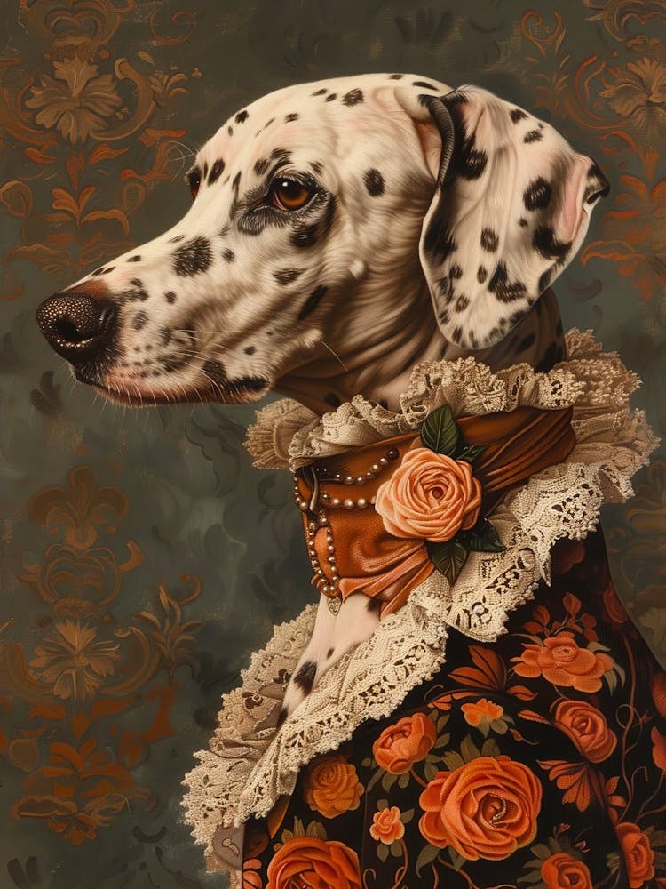 Victorian Animal Portrait, Dressed Dog Prints, Lady Dalmatian Poster, Pet Altered Art, Renaissance Animal Printable Art, Animal Lover Gift