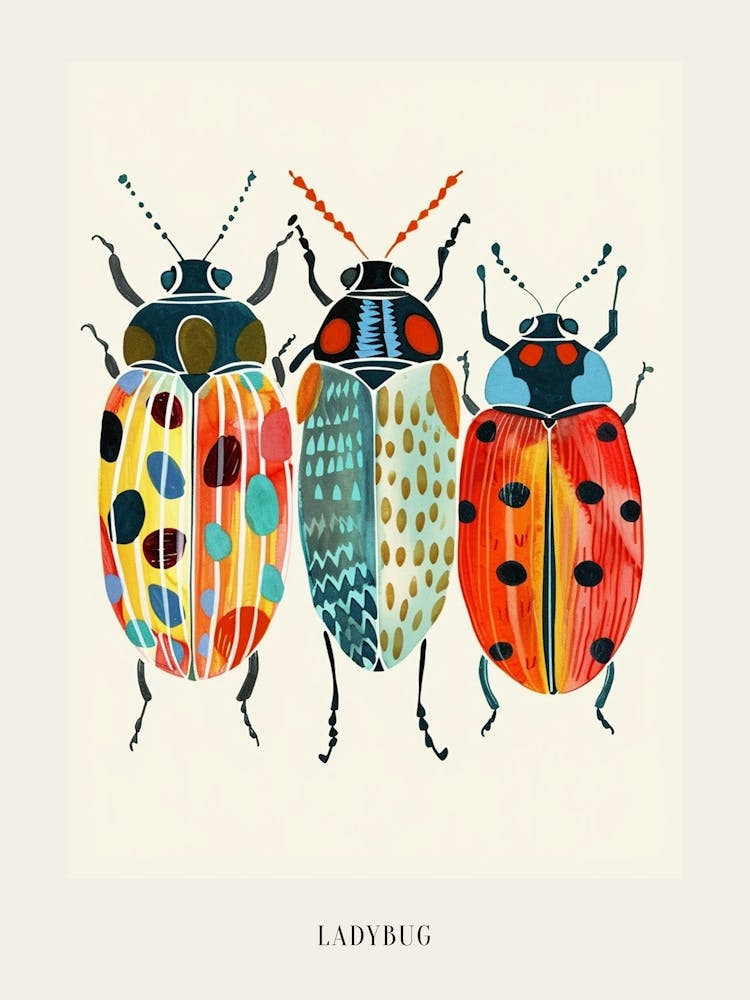 Colourful Insect Illustration Ladybug 26 Poster