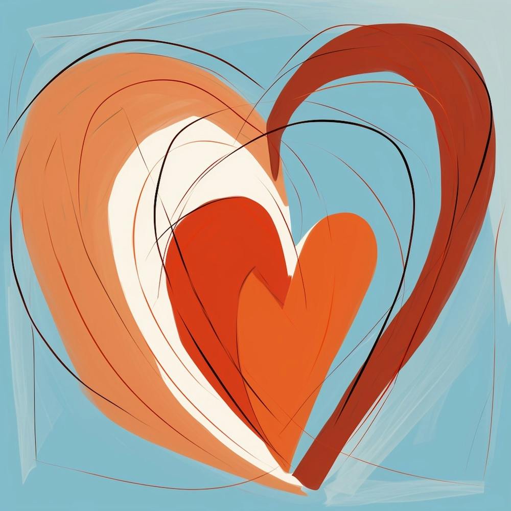 Heart Doodle Sketch Blue & Orange 1