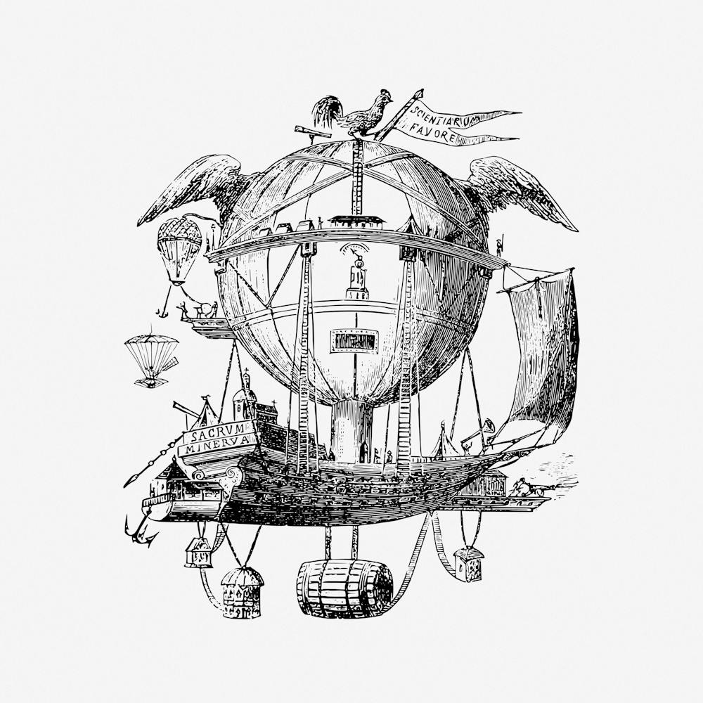 Steampunk Vintage Airship Illustration