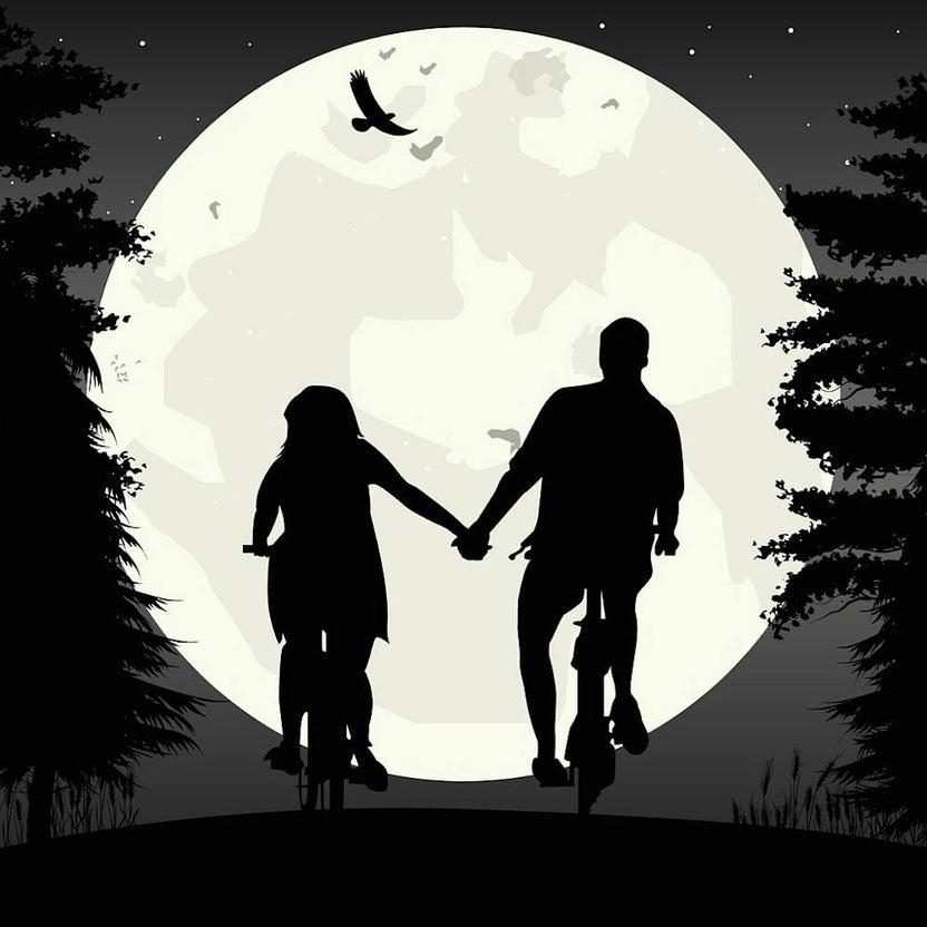 Couple Riding Bikes In The Moonlight