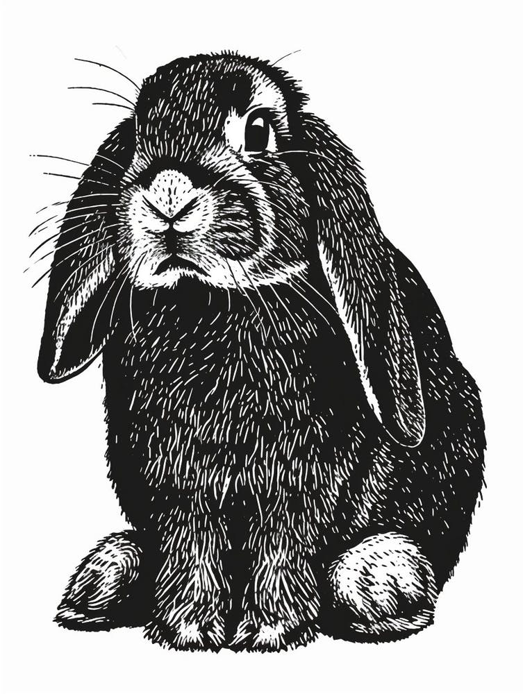 French Lop Blockprint Rabbit Illustration 4