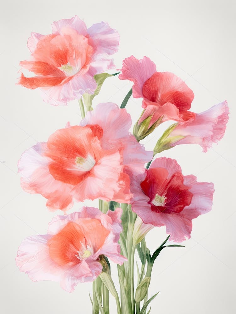 Gladioli Flowers Acrylic Painting In Pastel Colours 5