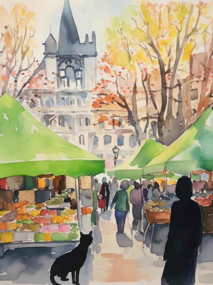Food Market With Cats In Berlin 1 Watercolour
