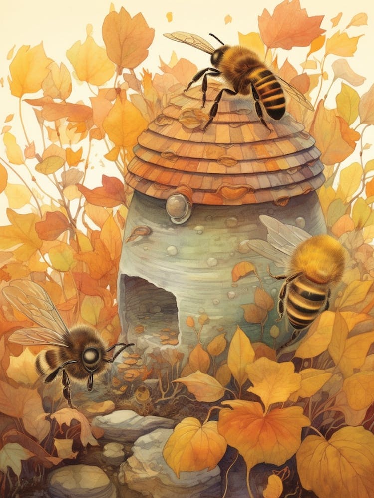 Giant Resin Bee Beehive Watercolour Illustration 1
