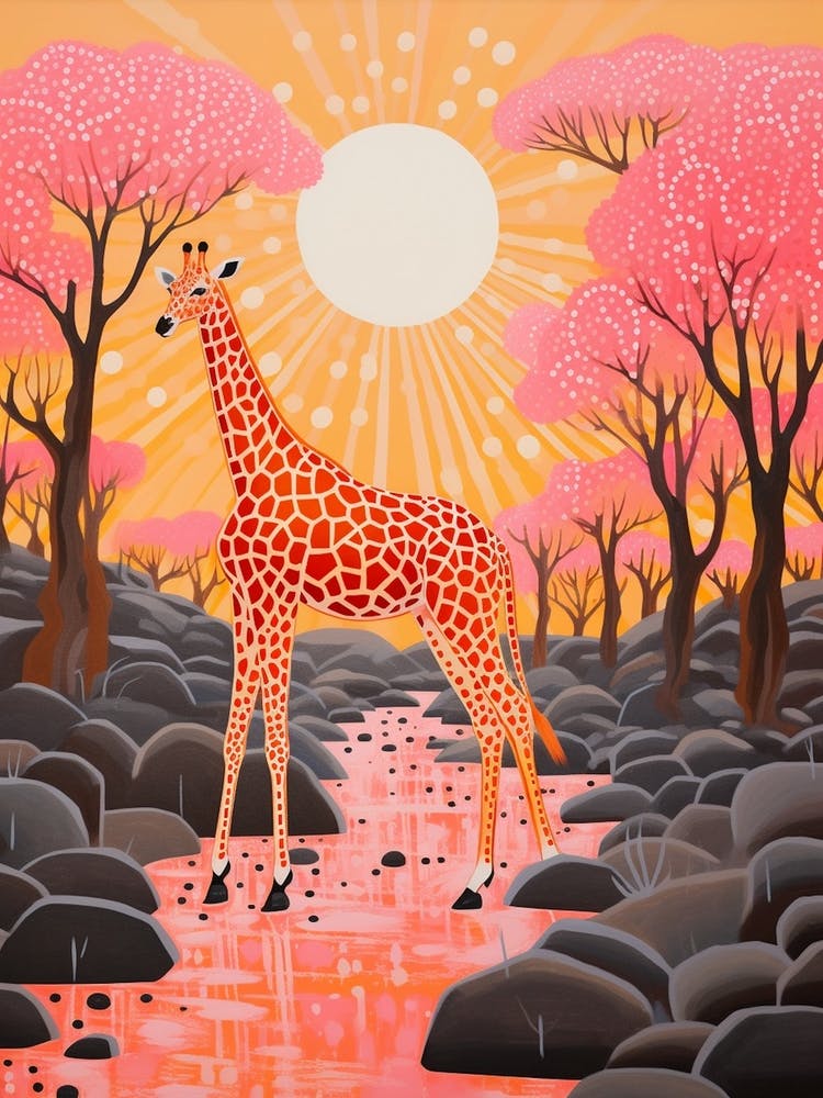 Giraffe Im Fluss Beim Sonnenaufgang 3