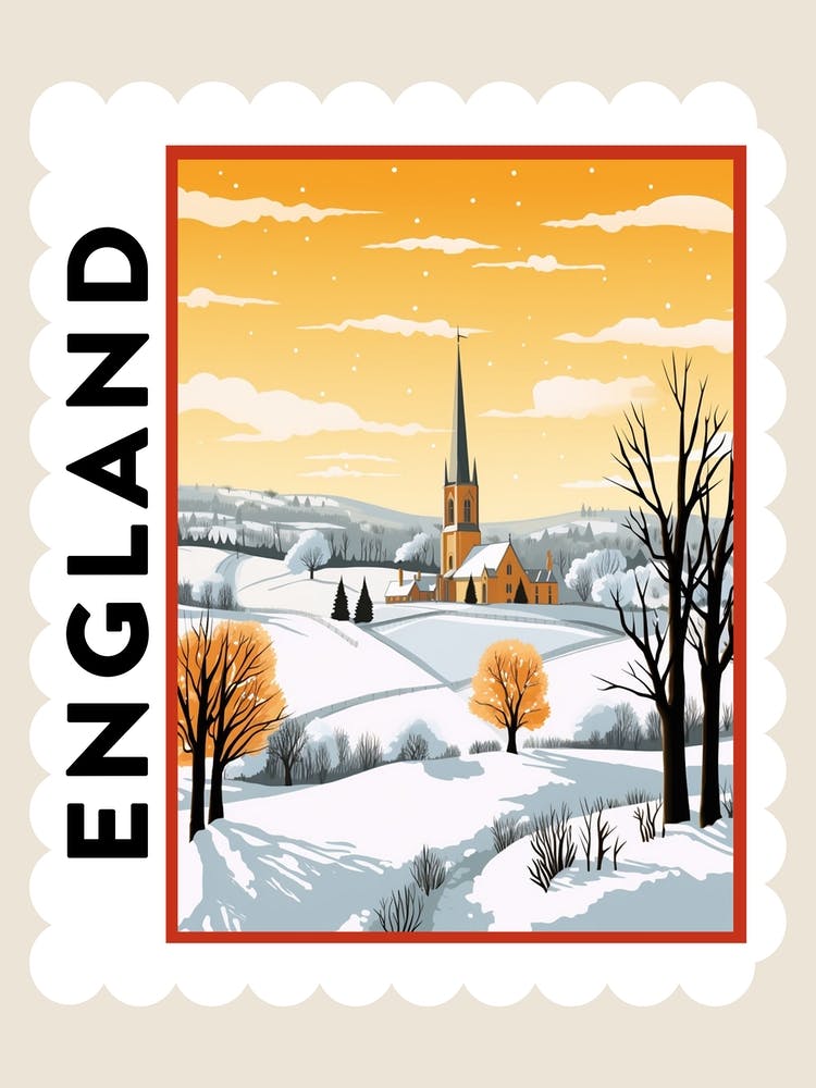 Retro Winter Stamp Poster Cotswolds United Kingdom 2