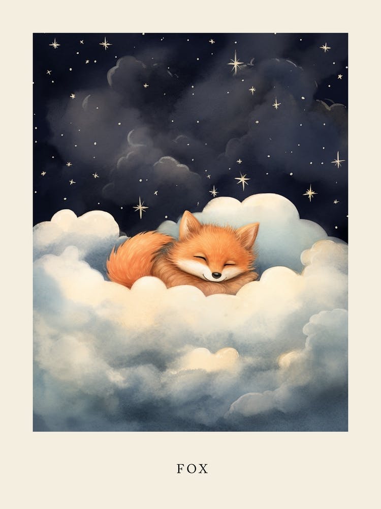 Baby Fox 6 Sleeping In The Clouds Nursery Poster