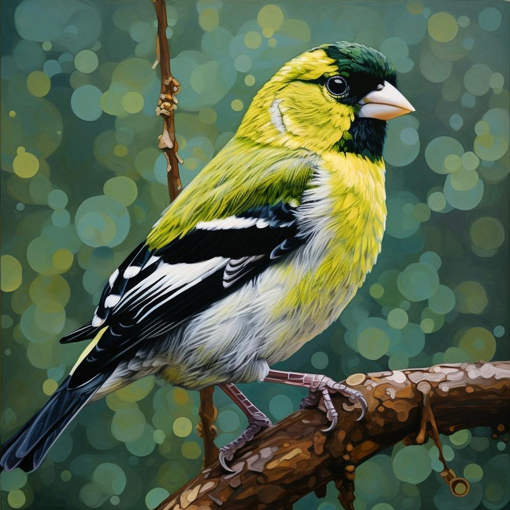 Ohara Koson Inspired Bird Painting American Goldfinch 3 Square
