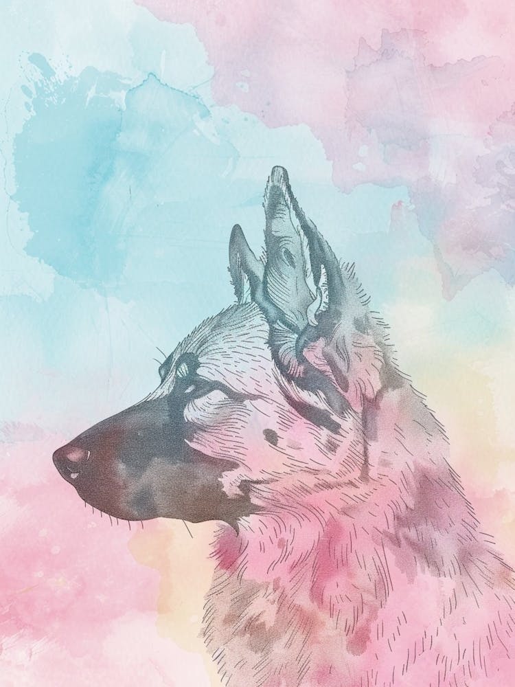 Pastel Belgian Sheepdog Line Illustration 2