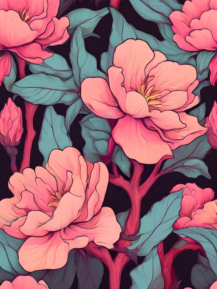 Seamless Pattern With Pink Flowers