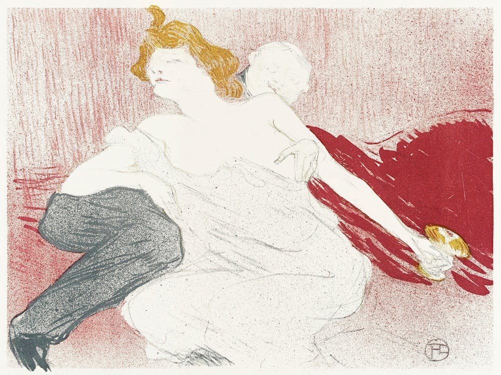Ontwerp Voor Omslag Catalogus Met Liggende Man En Halfnaakte Vrouw (1896), Henri de Toulouse-Lautrec