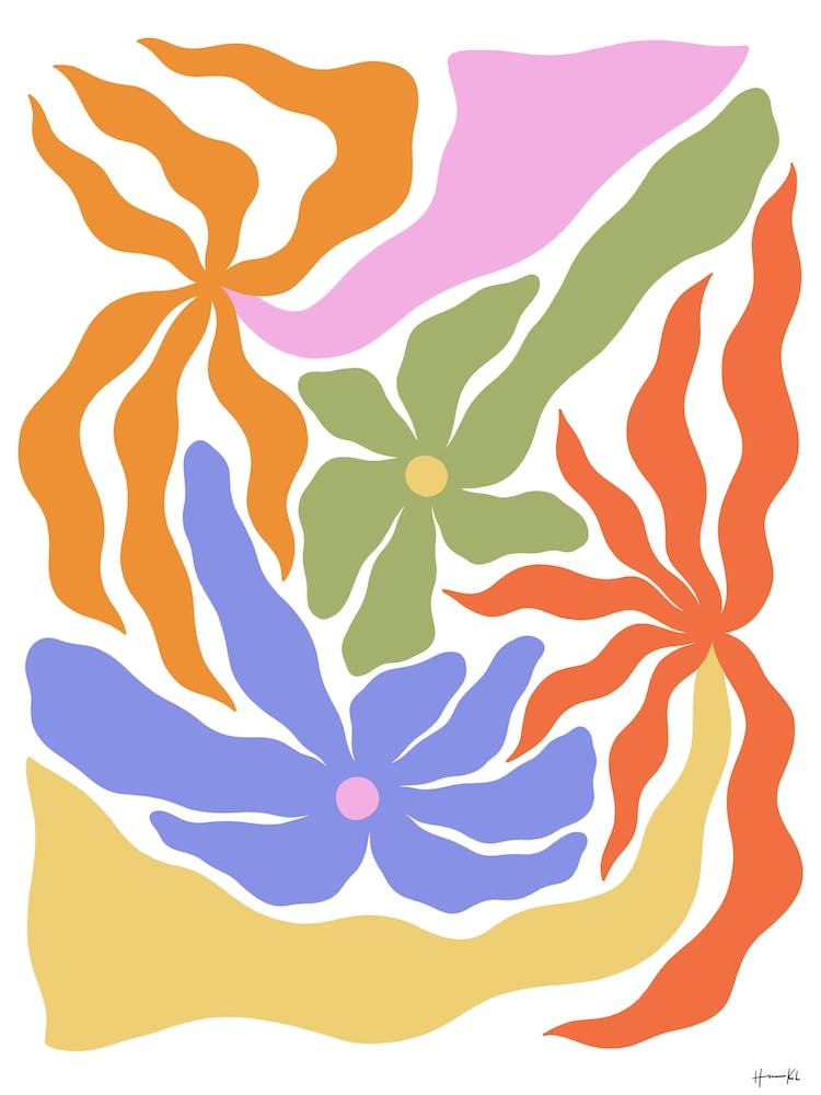 Colorful Flowers And Palm Trees