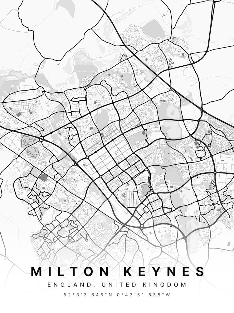 Milton Keynes England White Map