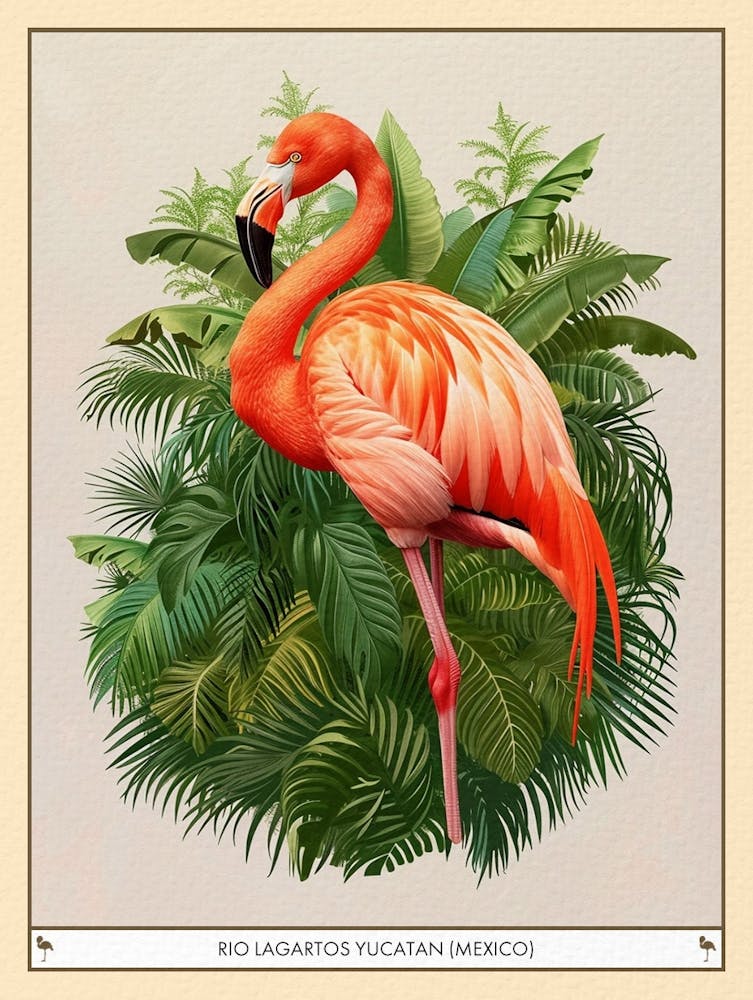 Greater Flamingo Rio Lagartos Yucatan Mexico Tropical Illustration 6 Poster