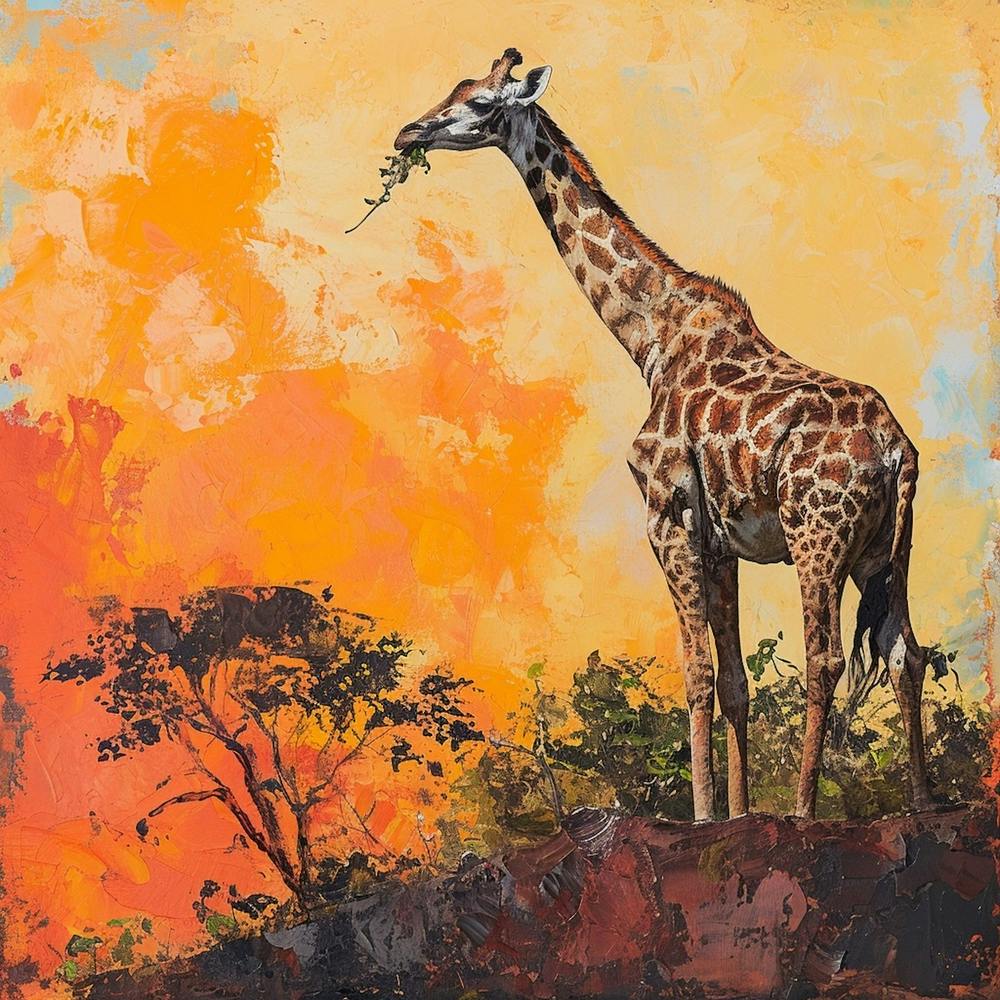 Giraffe On A Mountain Top Brushstroke 2