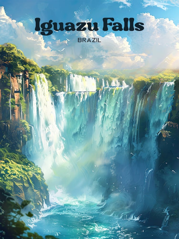 Iguazu Falls Argentina Vibrant Digital Travel Art
