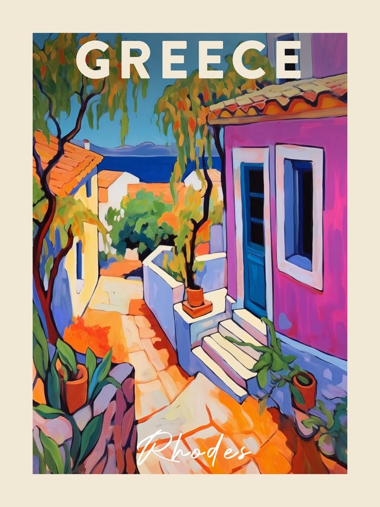 Rhodes Greece 2 Fauvist Painting Travel Poster