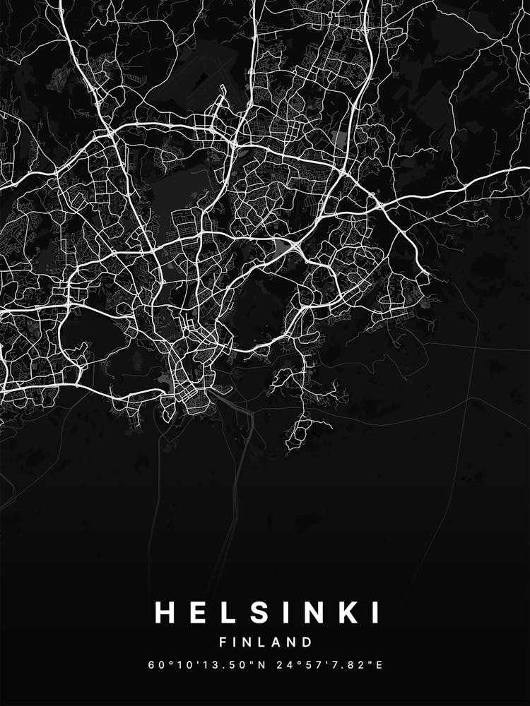 Helsinki Uusimaa Finland Black Map