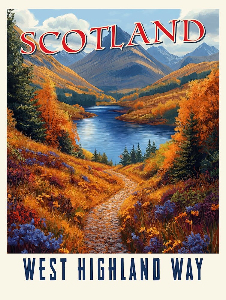 West Highland Way Scotland Vintage Hiking Travel Poster