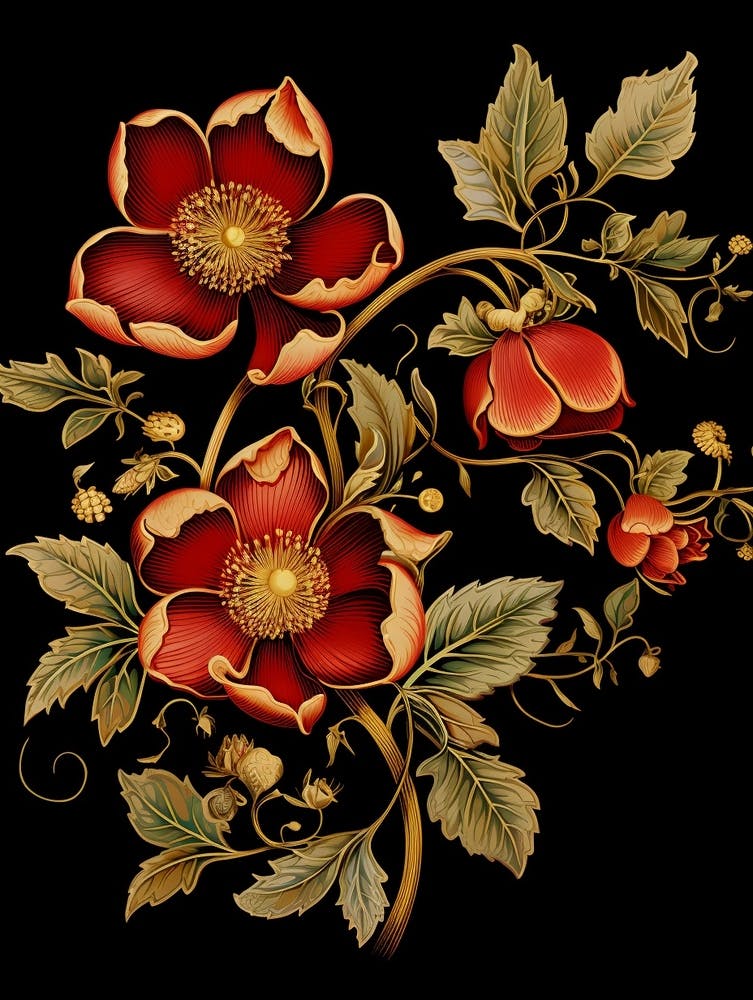 Christmas Rose 1 William Morris Style Winter Florals