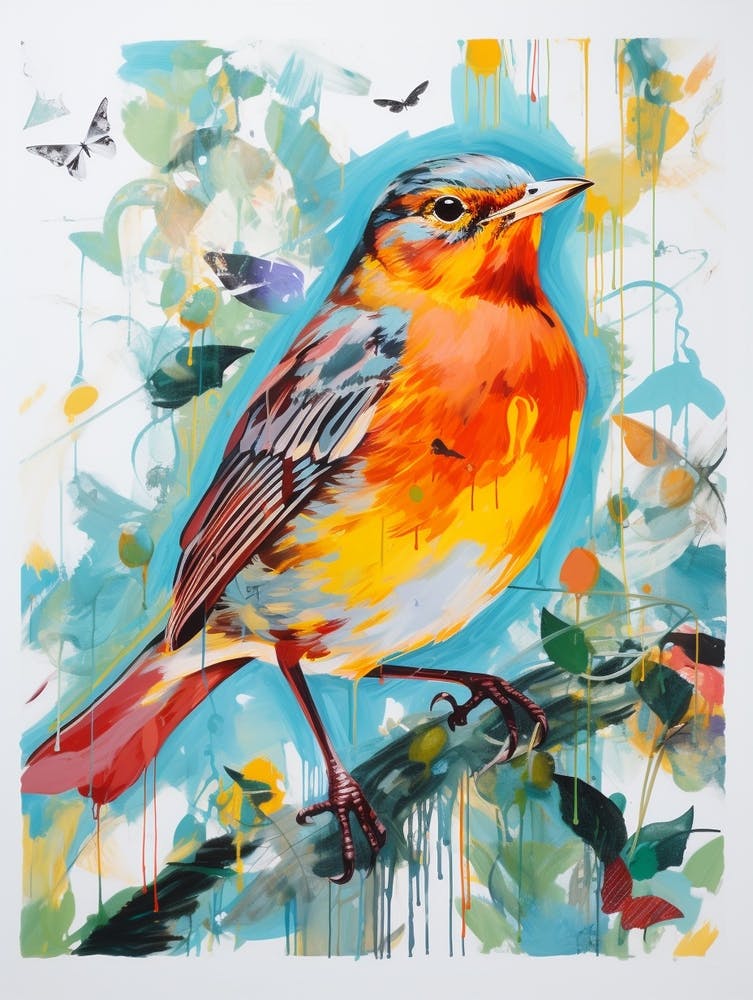 Colourful Bird Painting European Robin 2