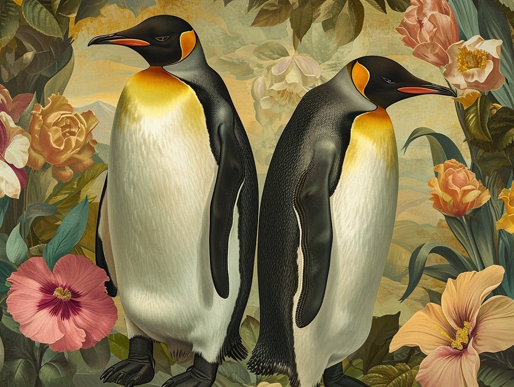 Floral Animal Illustration Emperor Penguin 2