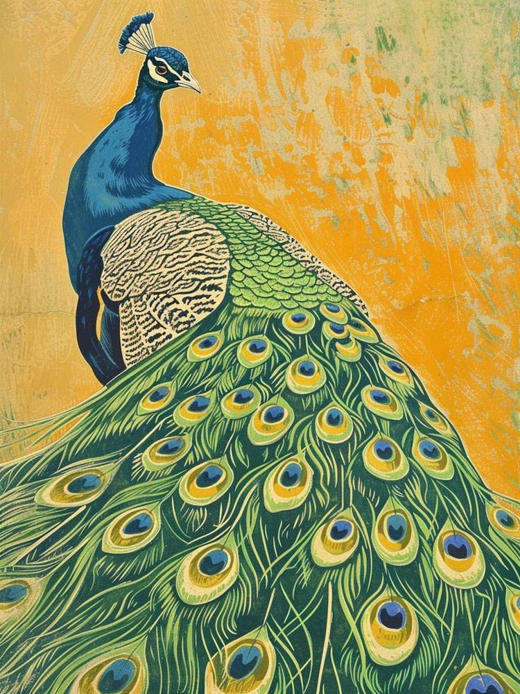 Blue Mustard Peacock Portrait 2