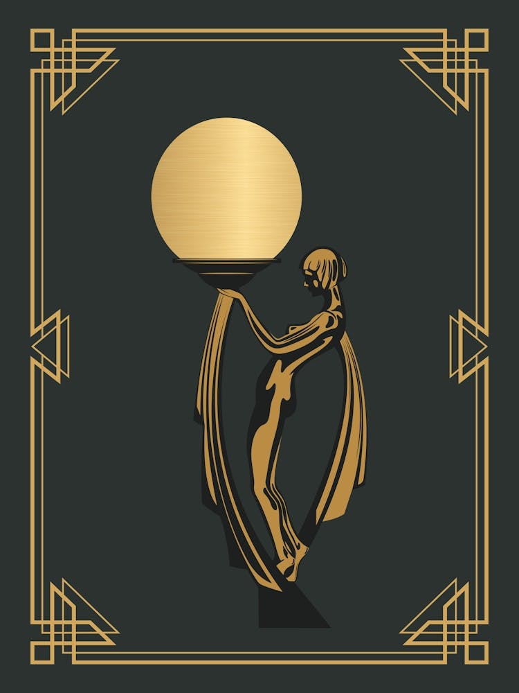 Art-Déco-Frau Kunstdruck 2 Schwarz & Gold