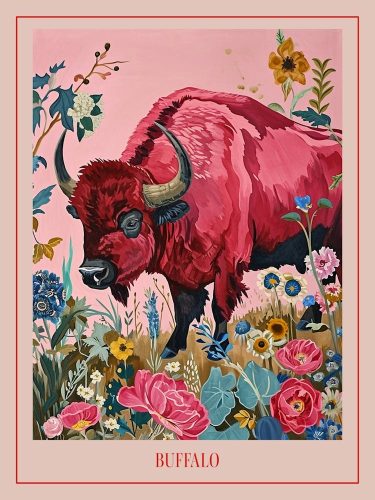 Floral Animal Painting Buffalo 1 Poster