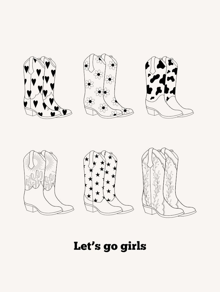 Let S Go Girls Boots B&W